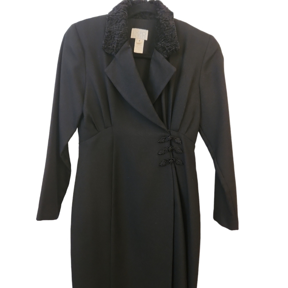 Expo Vintage Black Semi Formal Long Sleeve Dress With Faux Fur Collar Size 6P